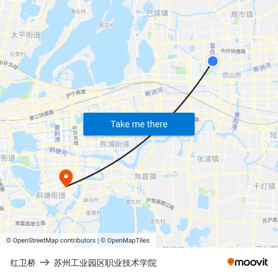 红卫桥 to 苏州工业园区职业技术学院 map