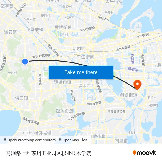 马涧路 to 苏州工业园区职业技术学院 map