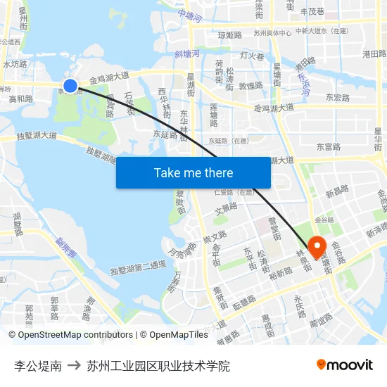 李公堤南 to 苏州工业园区职业技术学院 map