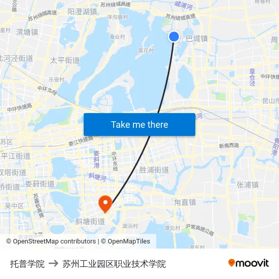 托普学院 to 苏州工业园区职业技术学院 map