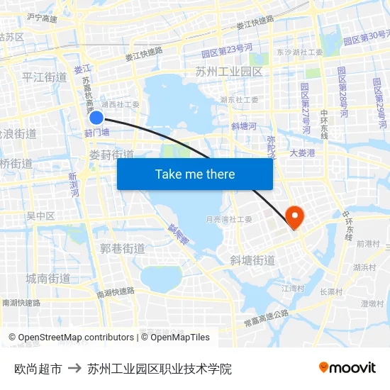 欧尚超市 to 苏州工业园区职业技术学院 map