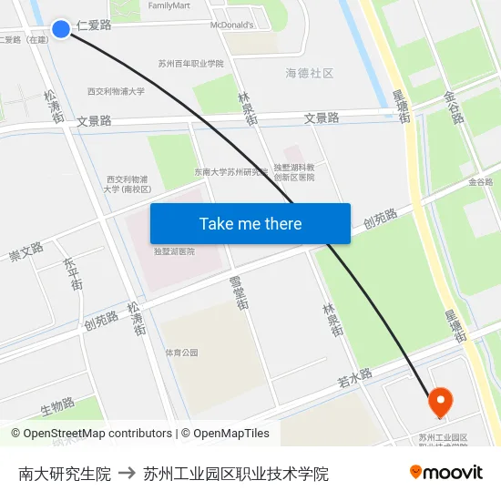 南大研究生院 to 苏州工业园区职业技术学院 map