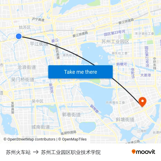 苏州火车站 to 苏州工业园区职业技术学院 map