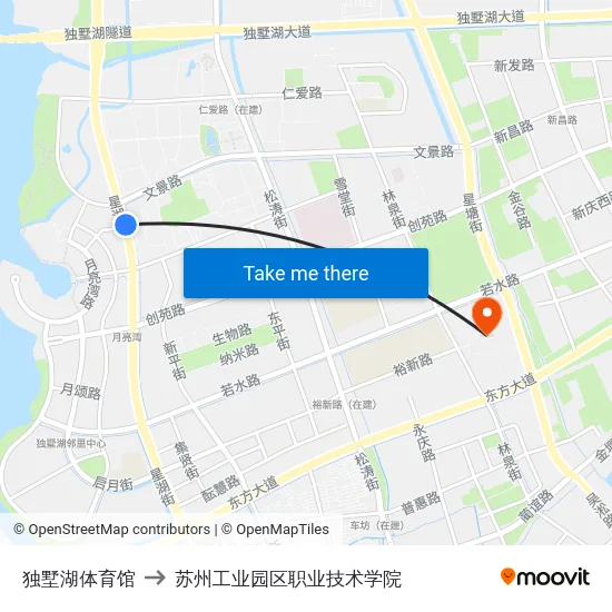 独墅湖体育馆 to 苏州工业园区职业技术学院 map