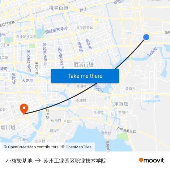 小核酸基地 to 苏州工业园区职业技术学院 map