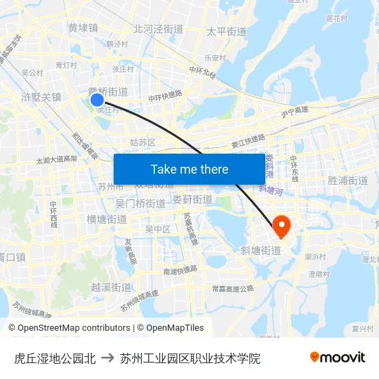 虎丘湿地公园北 to 苏州工业园区职业技术学院 map
