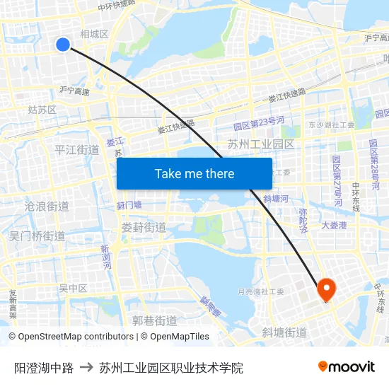 阳澄湖中路 to 苏州工业园区职业技术学院 map