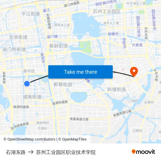 石湖东路 to 苏州工业园区职业技术学院 map