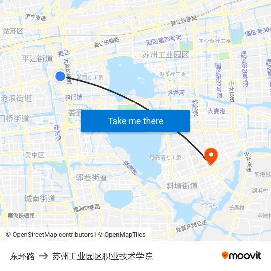 东环路 to 苏州工业园区职业技术学院 map
