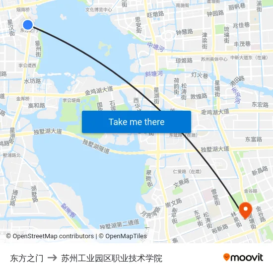 东方之门 to 苏州工业园区职业技术学院 map