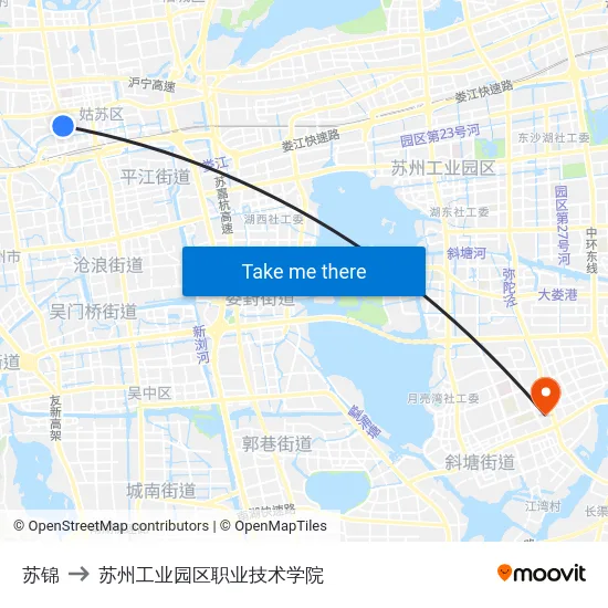 苏锦 to 苏州工业园区职业技术学院 map