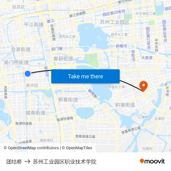 团结桥 to 苏州工业园区职业技术学院 map