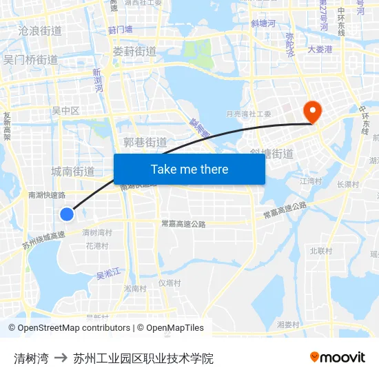 清树湾 to 苏州工业园区职业技术学院 map