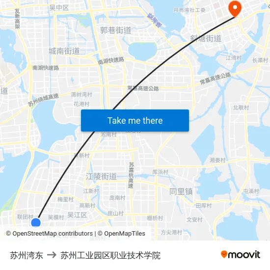 苏州湾东 to 苏州工业园区职业技术学院 map