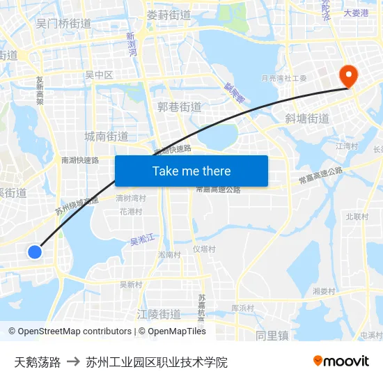 天鹅荡路 to 苏州工业园区职业技术学院 map