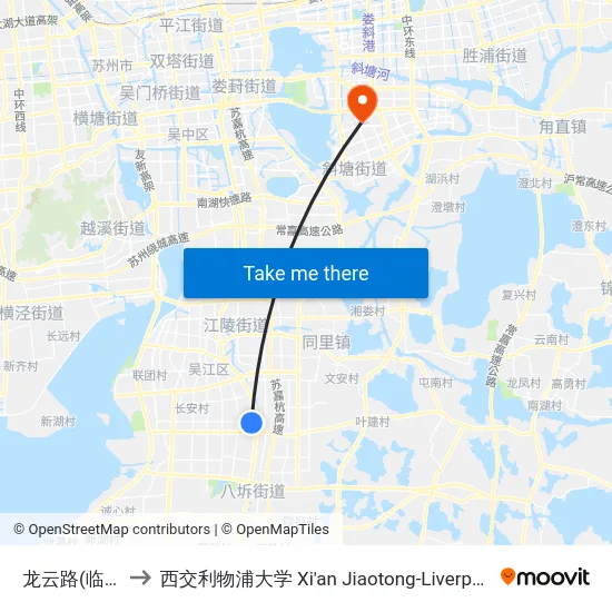 龙云路(临时站) to 西交利物浦大学 Xi'an Jiaotong-Liverpool University map