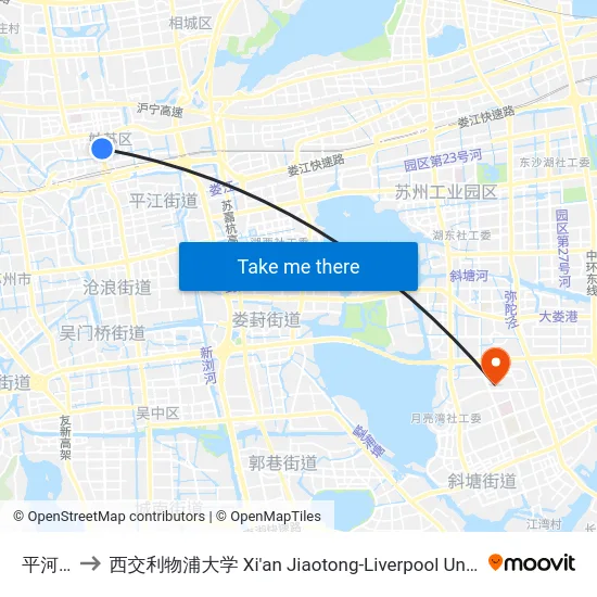 平河路 to 西交利物浦大学 Xi'an Jiaotong-Liverpool University map
