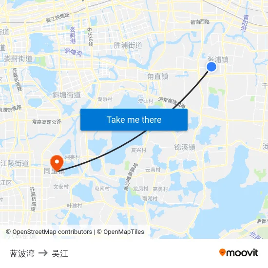 蓝波湾 to 吴江 map