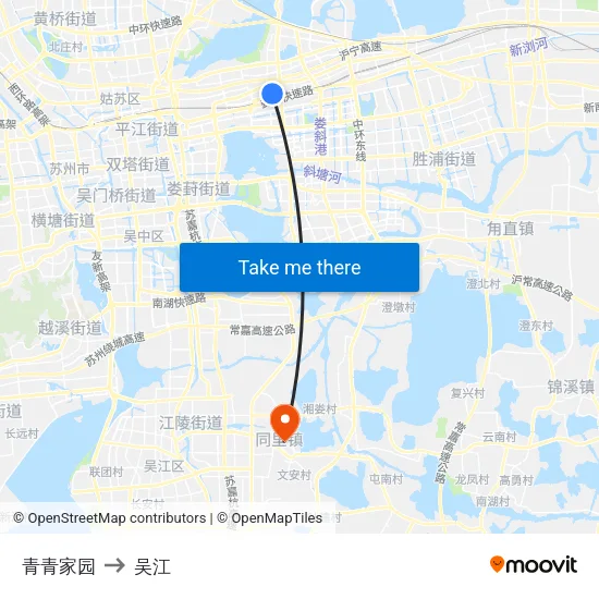 青青家园 to 吴江 map