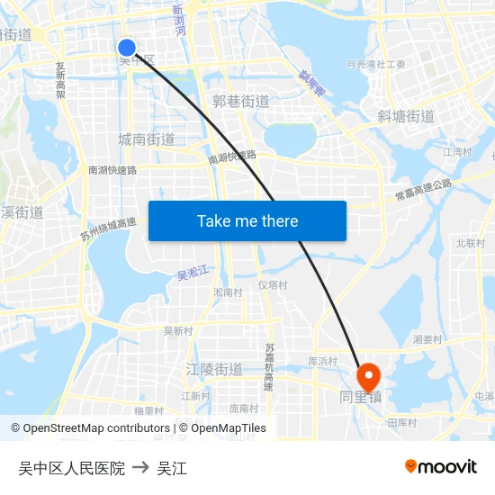 吴中区人民医院 to 吴江 map