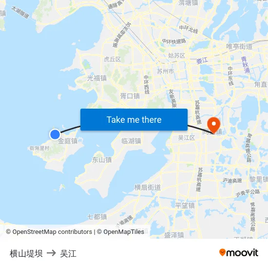 横山堤坝 to 吴江 map