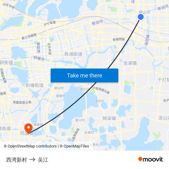 西湾新村 to 吴江 map