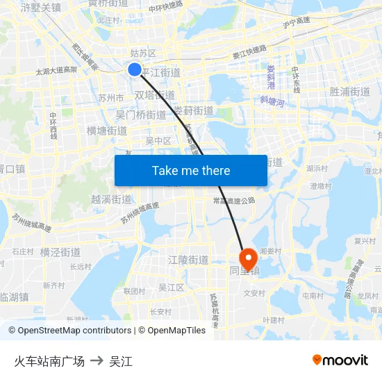 火车站南广场 to 吴江 map
