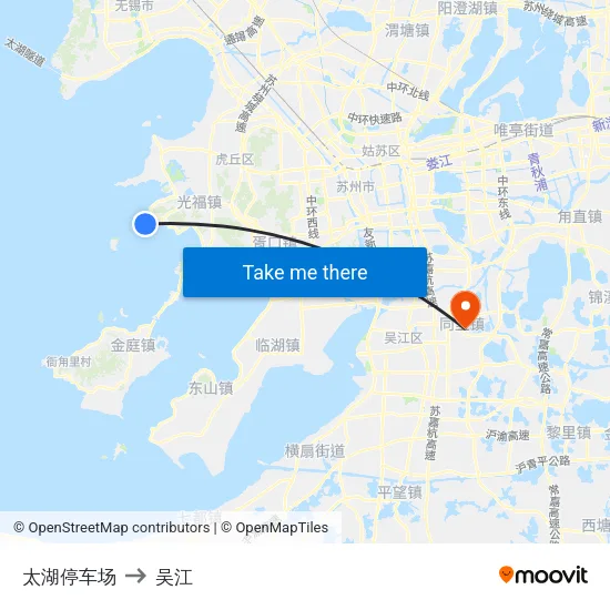 太湖停车场 to 吴江 map