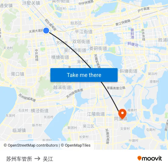 苏州车管所 to 吴江 map
