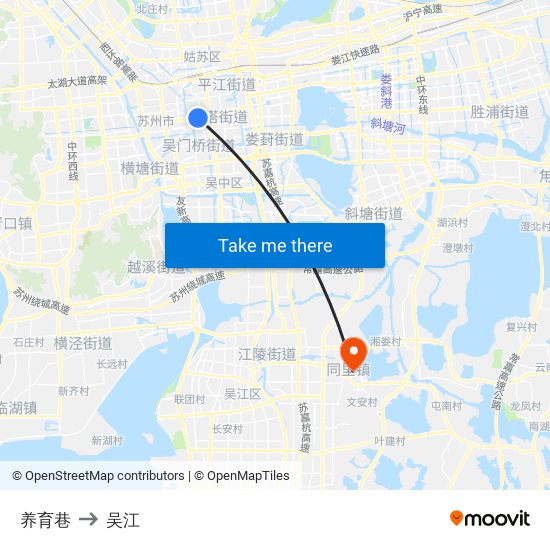 养育巷 to 吴江 map