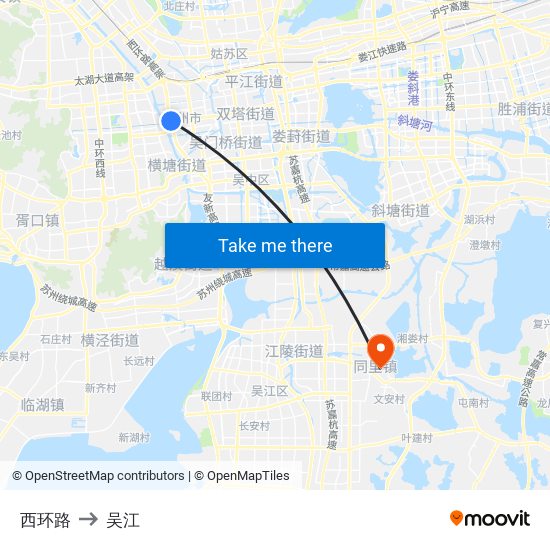 西环路 to 吴江 map