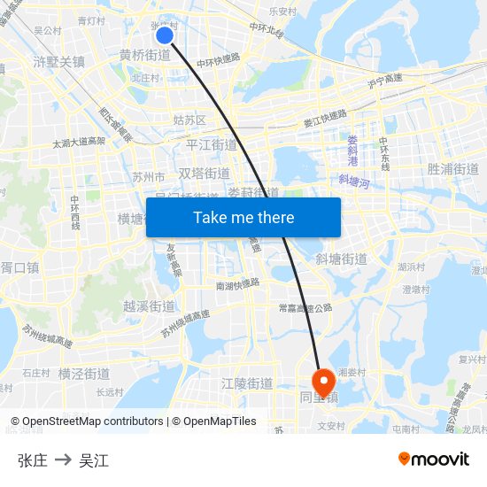 张庄 to 吴江 map