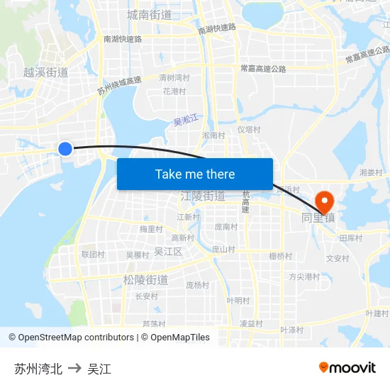 苏州湾北 to 吴江 map
