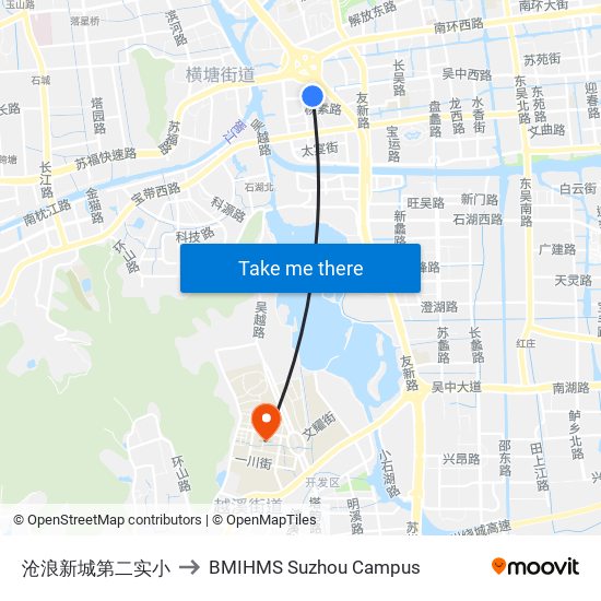 沧浪新城第二实小 to BMIHMS Suzhou Campus map