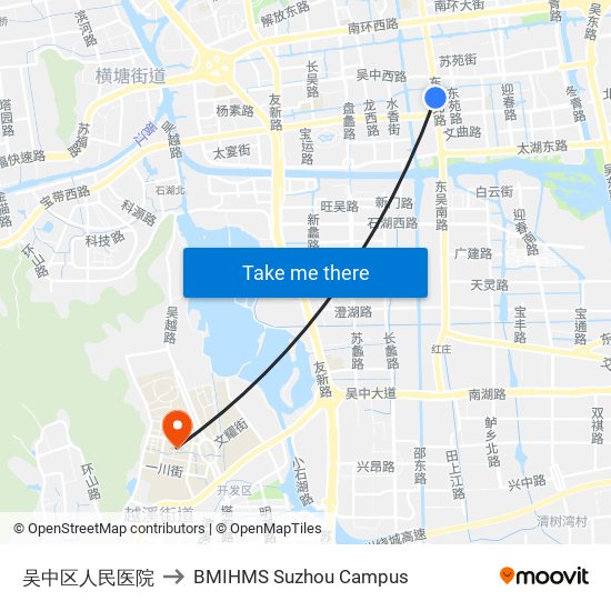 吴中区人民医院 to BMIHMS Suzhou Campus map