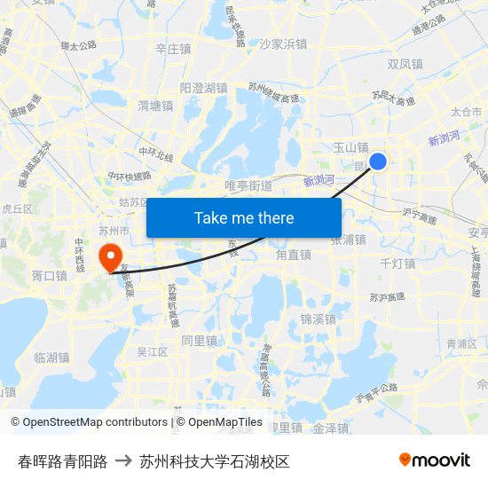 春晖路青阳路 to 苏州科技大学石湖校区 map