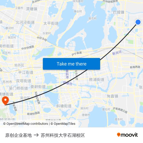 原创企业基地 to 苏州科技大学石湖校区 map