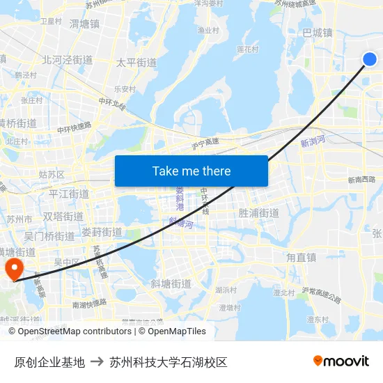 原创企业基地 to 苏州科技大学石湖校区 map