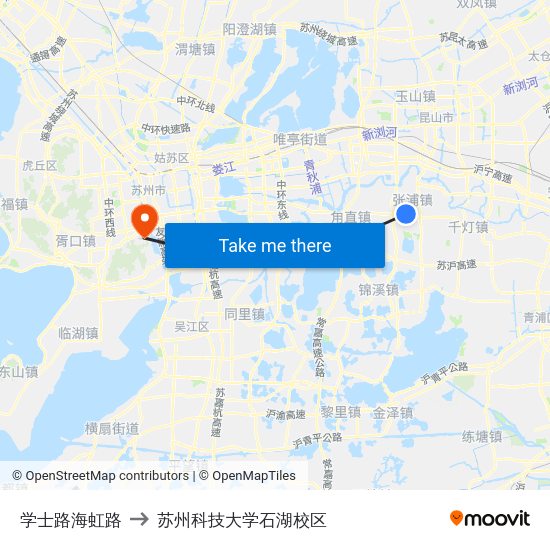 学士路海虹路 to 苏州科技大学石湖校区 map