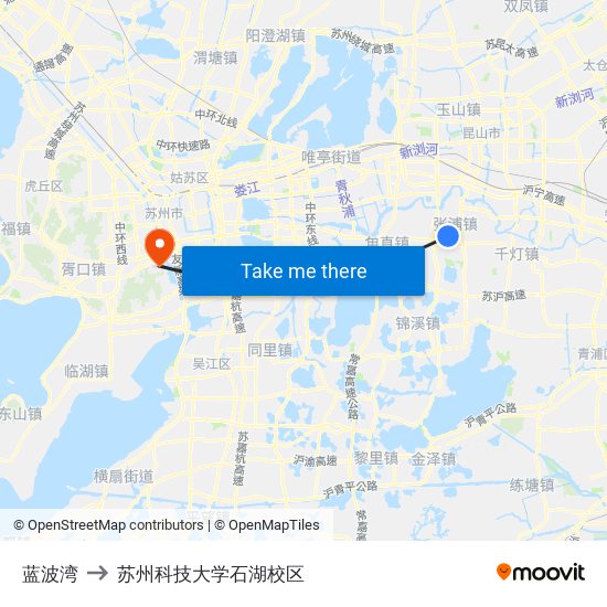 蓝波湾 to 苏州科技大学石湖校区 map