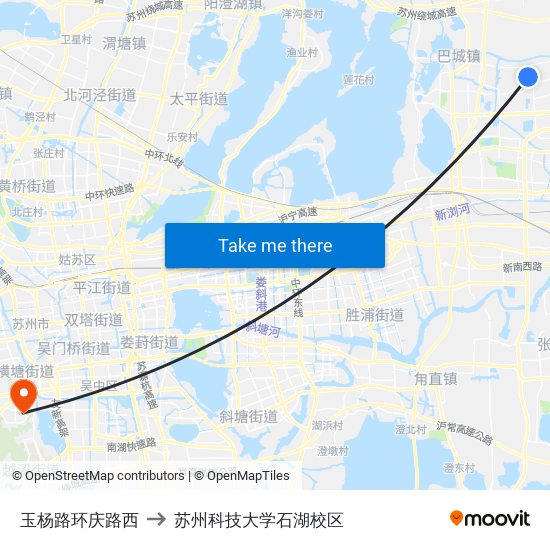 玉杨路环庆路西 to 苏州科技大学石湖校区 map