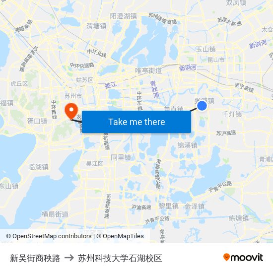 新吴街商秧路 to 苏州科技大学石湖校区 map