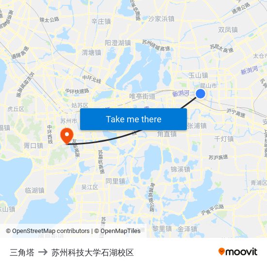 三角塔 to 苏州科技大学石湖校区 map