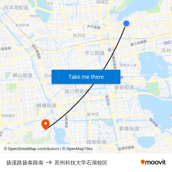 扬溪路扬泰路南 to 苏州科技大学石湖校区 map