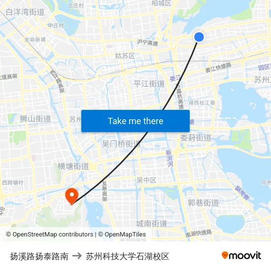 扬溪路扬泰路南 to 苏州科技大学石湖校区 map