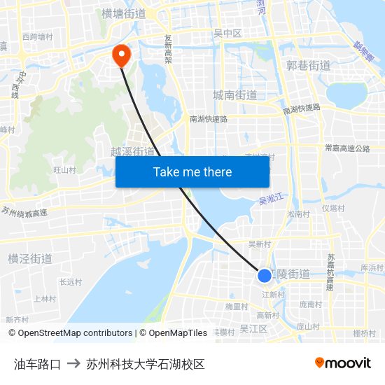 油车路口 to 苏州科技大学石湖校区 map