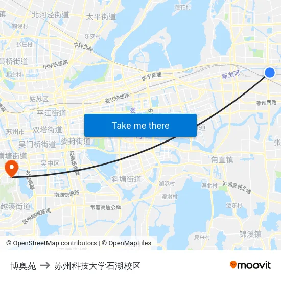 博奥苑 to 苏州科技大学石湖校区 map