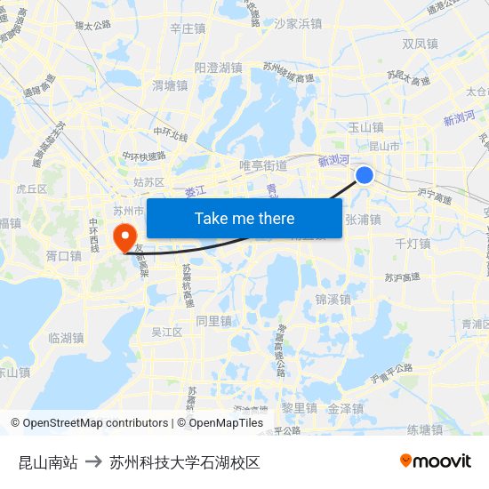 昆山南站 to 苏州科技大学石湖校区 map