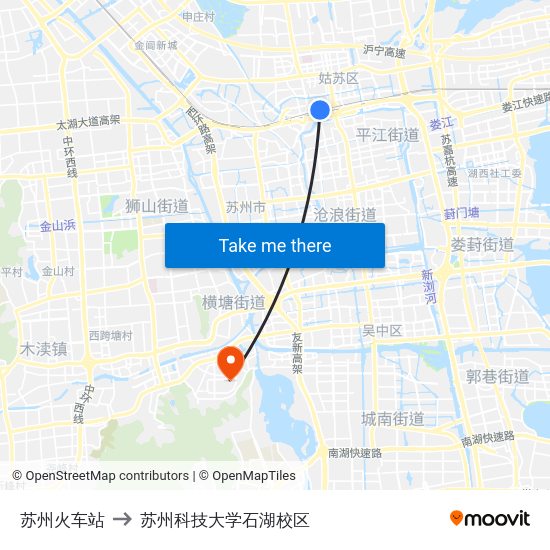 苏州火车站 to 苏州科技大学石湖校区 map