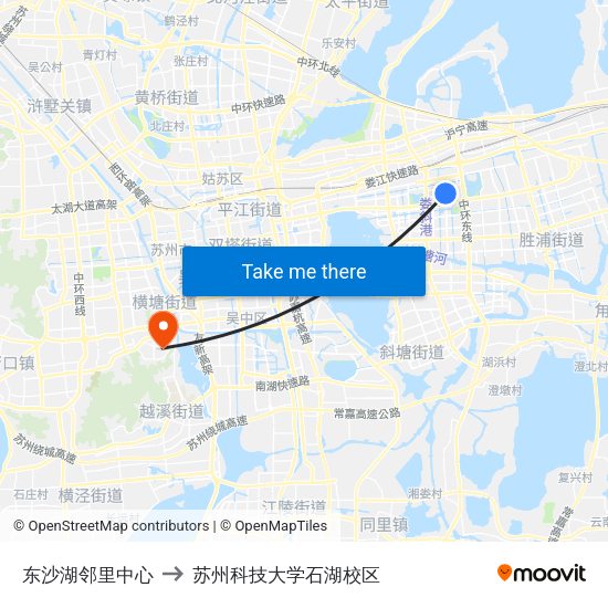 东沙湖邻里中心 to 苏州科技大学石湖校区 map